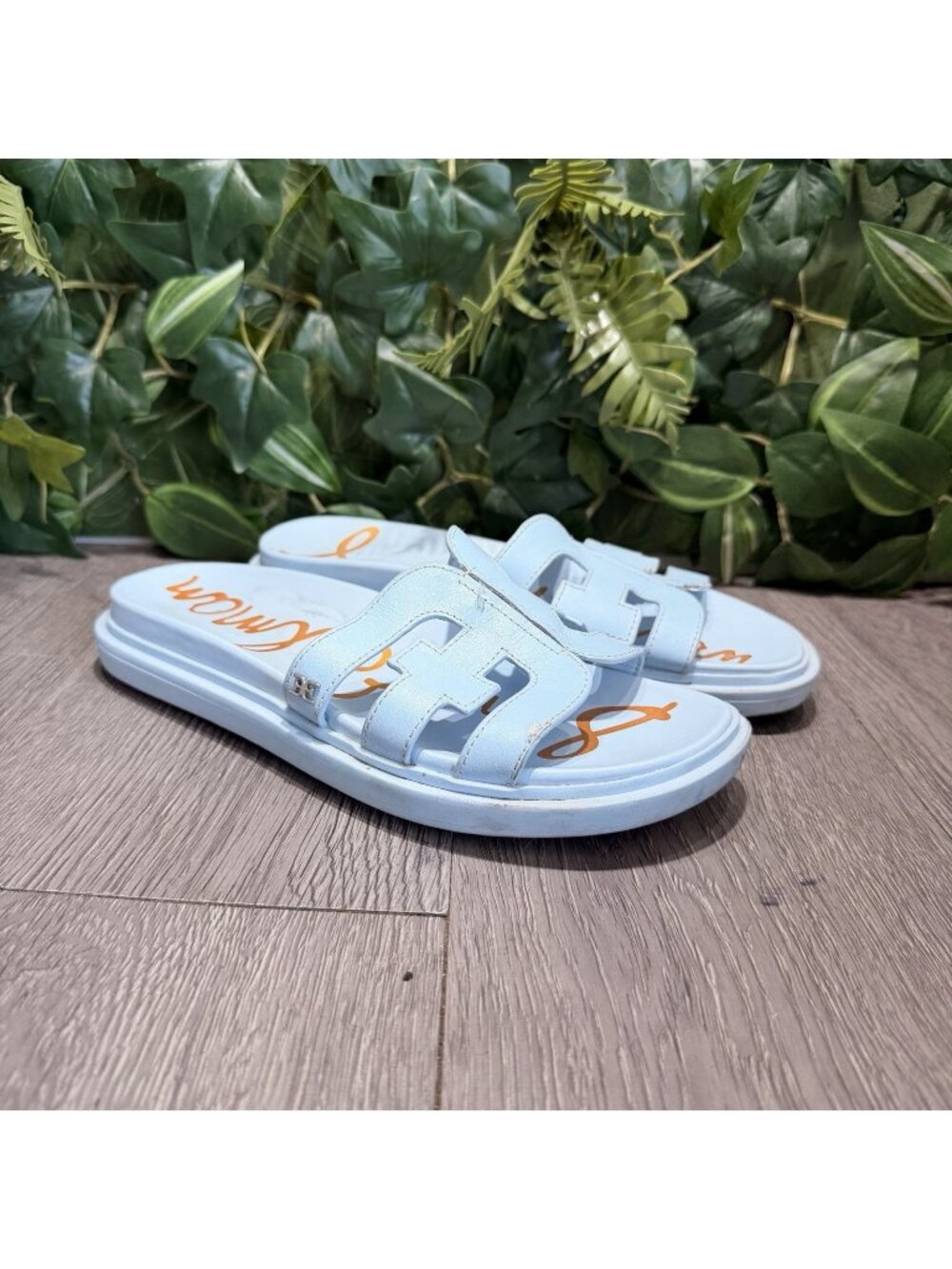 Sam Edelman Valeri Sandals Womens 5.5 Riviera Blue Leather Cutout Slide KHD659